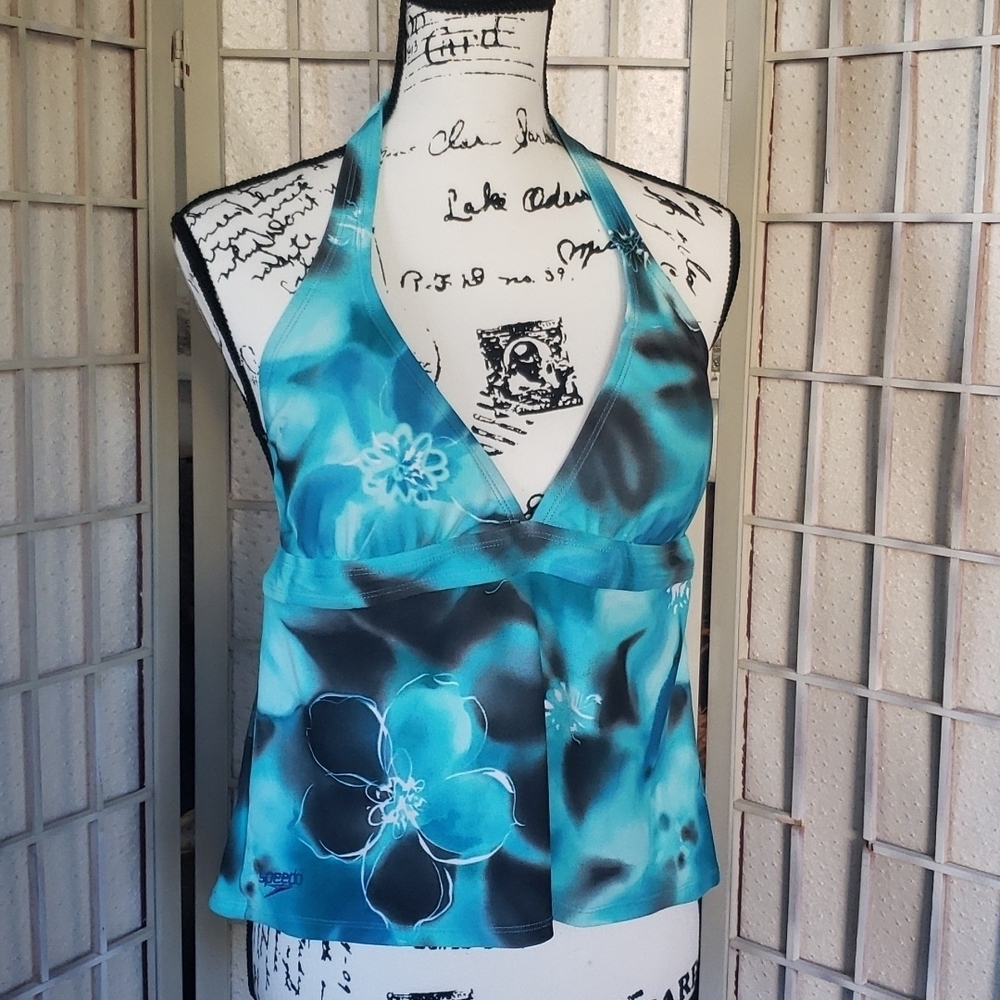 Speedo nwt turquoise and black halter tankini size 16
